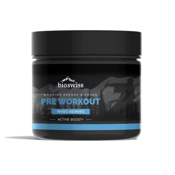 BIO SWISS pre workout natural sugar free vegan Sport Energy + Focus with cordyceps mushroom - Mixed Berries flavour