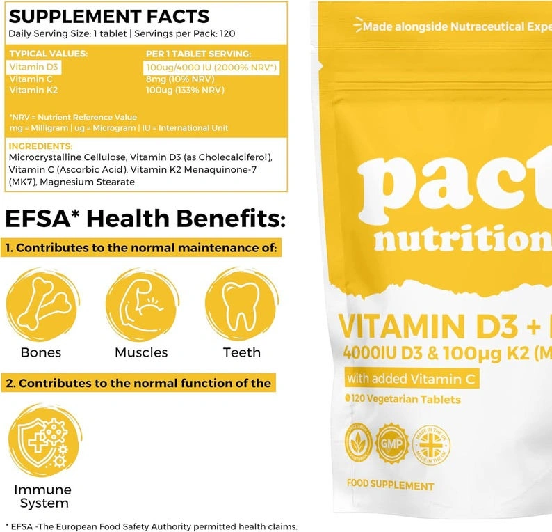 Vitamin D3 K2 Supplement: High Strength Immune & Bone Support - 120 Vegetarian Tablets - Image 2